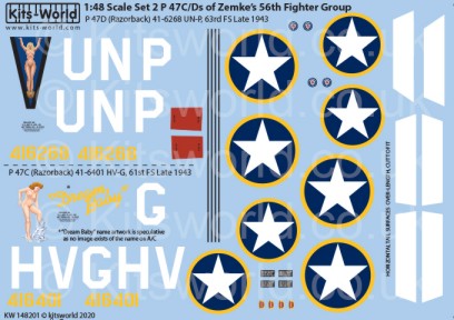 1/48 P47C/D 56th FG of Zemke's UN-P 63rd FS, HV-G 61st FS Late 1943