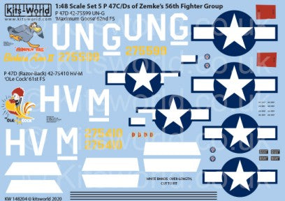 1/48 P47C/D 56th FG of Zemke's Maximum Goose UN-G 62nd FS, OLe Cock HV-M 61st FS Late 1943