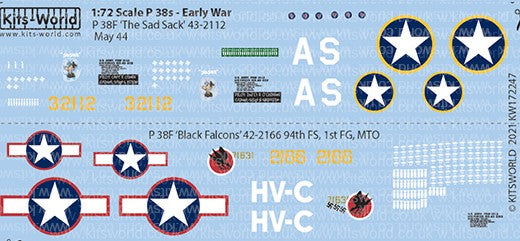 1/72 P38's/F Early War The Sad Sack 95th FS Italy, Black Falcons 94th FS 1st FG