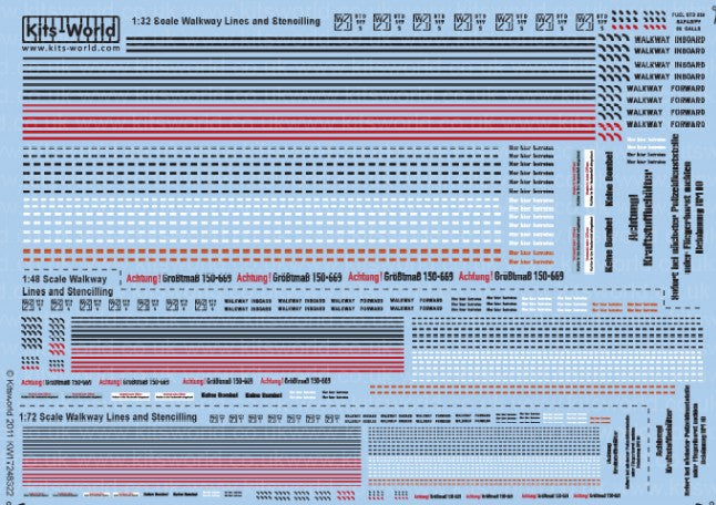 Multi-Scale 1/72, 1/48, 1/32 Walkway Lines Corners, Stenciling Red, Black, White & British, German Text