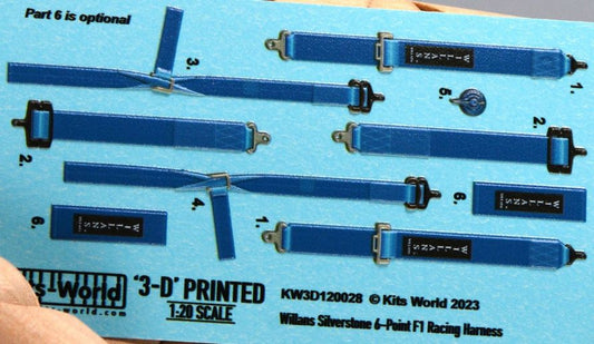 1/20 3D Color Williams Silverstone F1 6-Point Racing Seatbelts/Harness Blue