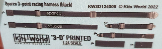 1/24 3D Color Sparco 3-Point Racing Seatbelts/Harness Black