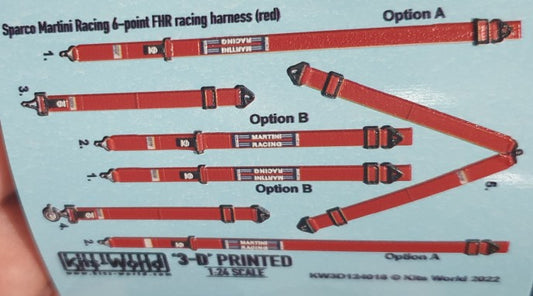 1/24 3D Color Sparco Martini 6-Point FHR Racing Seatbelts/Harness Red