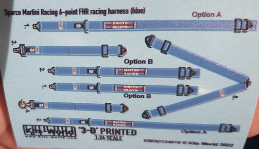 1/24 3D Color Sparco Martini 6-Point FHR Racing Seatbelts/Harness Blue