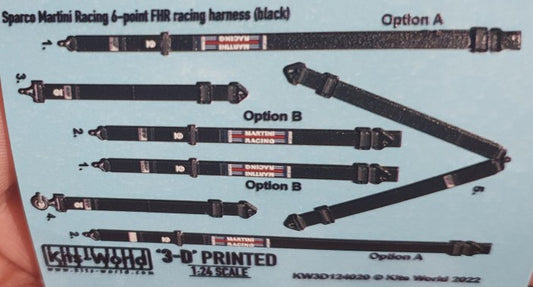 1/24 3D Color Sparco Martini 6-Point FHR Racing Seatbelts/Harness Black