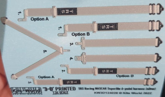 1/24 3D Color TRS Nascar Superlite 6-Point Racing Seatbelts/Harness Silver