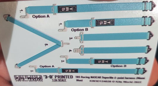 1/24 3D Color TRS Nascar Superlite 6-Point Racing Seatbelts/Harness Miami Blue