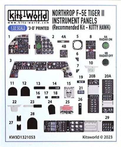 1/32 3D Color Instrument Panels Northrop F5E Tiger II for HSG