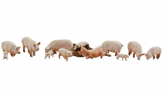 HO Scenic Accents Yorkshire Pigs & Piglets (12)