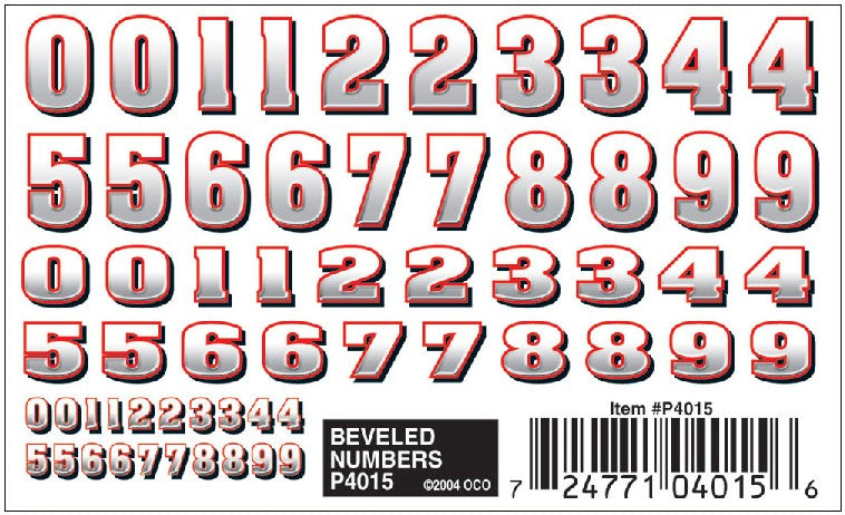 Pine Car Dry Transfer Beveled Numbers