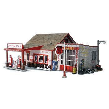 HO Built-N-Ready Fill'er Up & Fix'er Service Gas Station LED Lighted