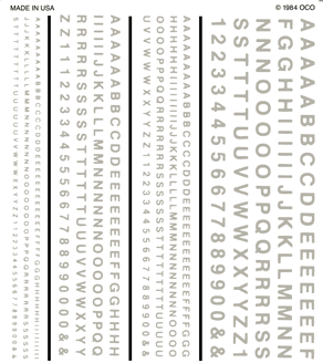 Dry Transfer R.R. Gothic White Letters/Numbers 1/16", 3/32", 1/8", 3/16"