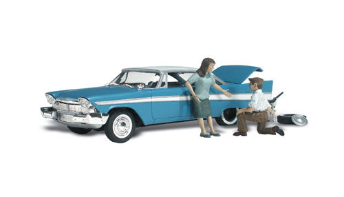 N Autoscene Felix Fix-a-Flat 1950's Plymouth w/Figures