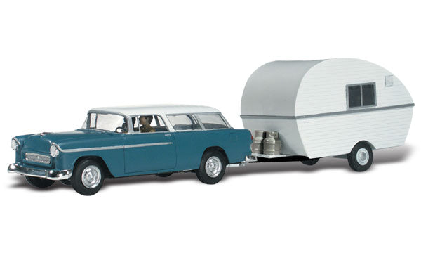 N Autoscene Thompson's Travelin' Trailer 1950's Nomad w/Tagalong Trailer & Figures