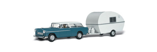 HO Autoscene Thompson's Travelin' Trailer 1950's Nomad w/Tagalong Trailer & Figures