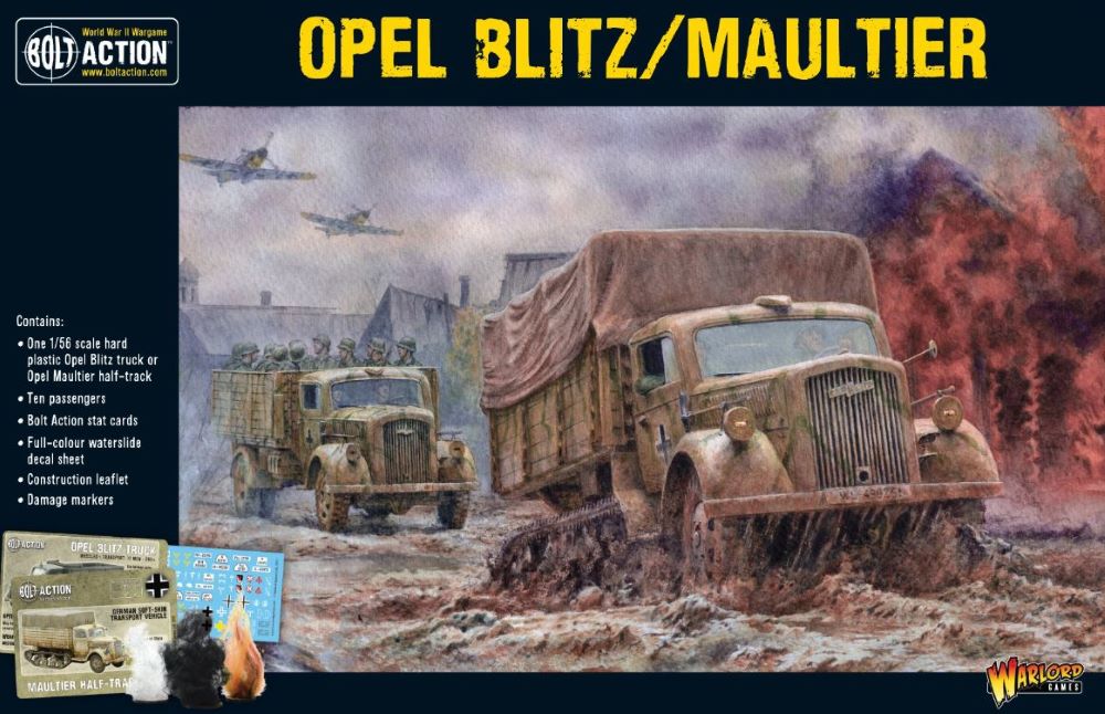 28mm Bolt Action: WWII Opel Blitz Truck/Maultier Halftrack w/10 Figures (2 in 1) (Plastic)